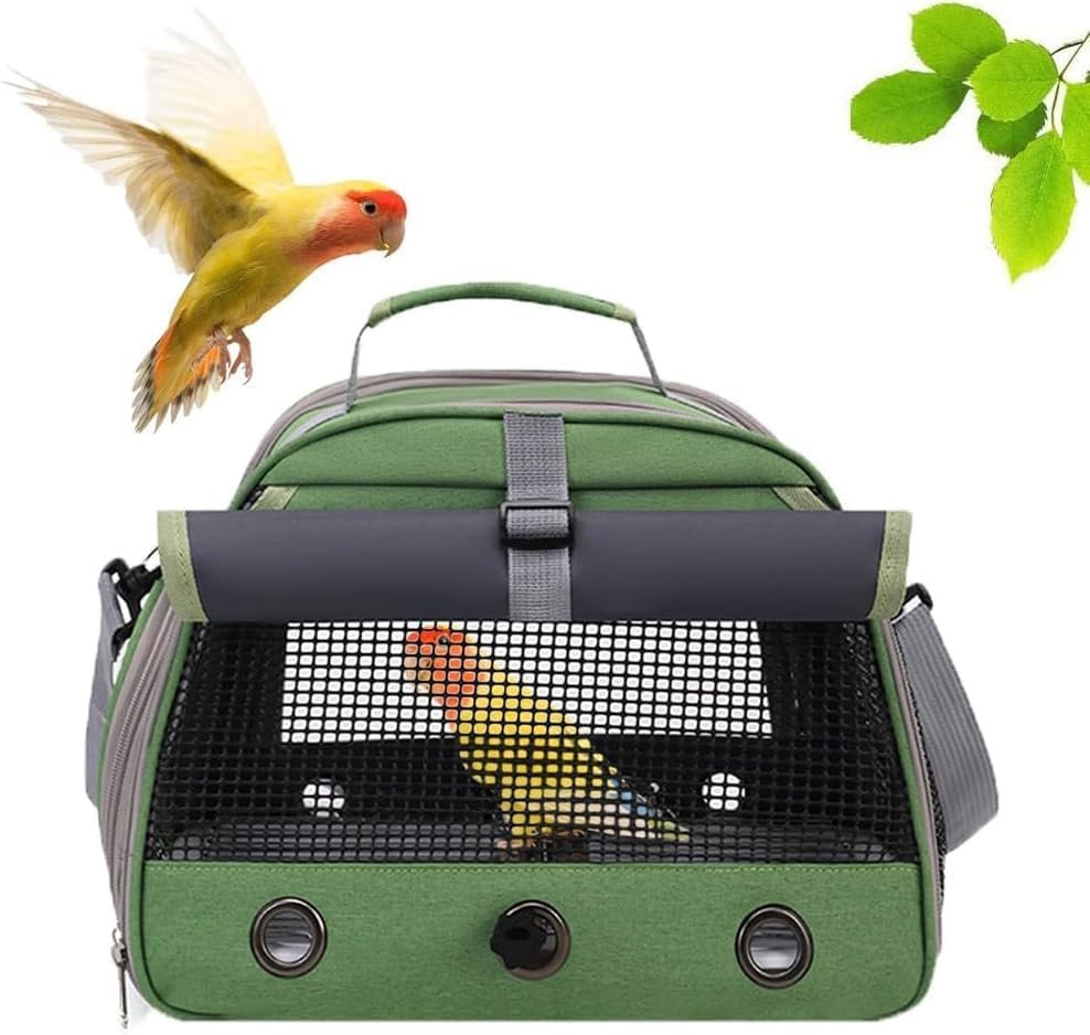 Bird Travel Carrier Bag, Portable Small Bird Parrot Parakeet Carrier | with Standing Perch and Tray, Side Access Window Collapsible Bird Carry Transport Bag for Vet Visit(Green)