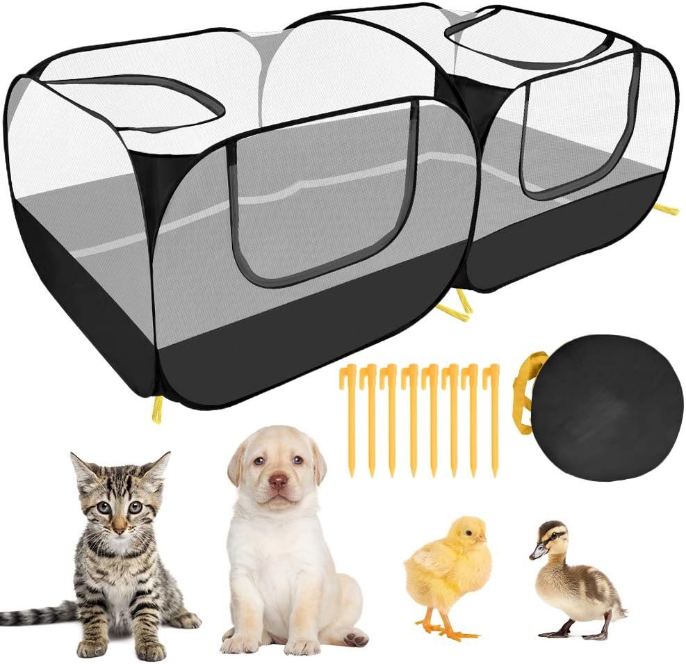 SlowTon Small Animals Playpen, Pop Up Detachable Bottom 73″x36″x25″ | Portable Chicken Coop Run, Large Chick Brooder, For Guinea Pig Bunny Puppy, Indoor Outdoor, Flat Top