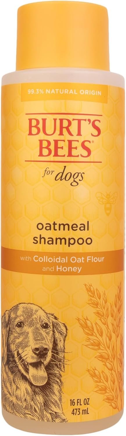 Burts Bees for Pets Oatmeal Dog Shampoo with Honey, Unscented, 16 Fl Oz | Soothing colloidal oat flour formula for itchy, sensitive dog skin, pH-balanced and sulfate-free for regular use