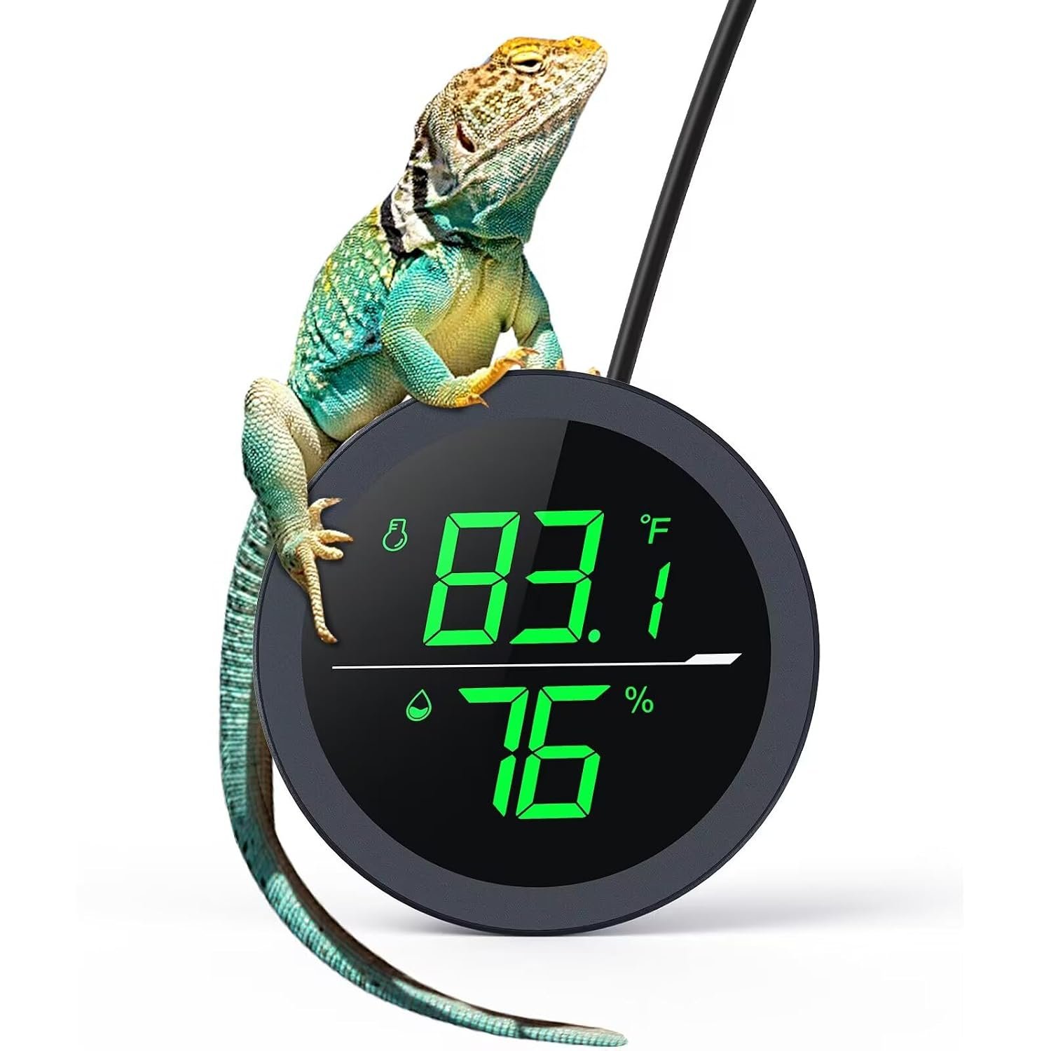 PAIZOO Real-time Display LED Digital Reptile Thermometer and Humidity Gauge | Always on Display, Button Control, Temperature Accuracy ±1 ℉ Thermometer for Reptile Tank with 55.2″ Cable USB Power Supply