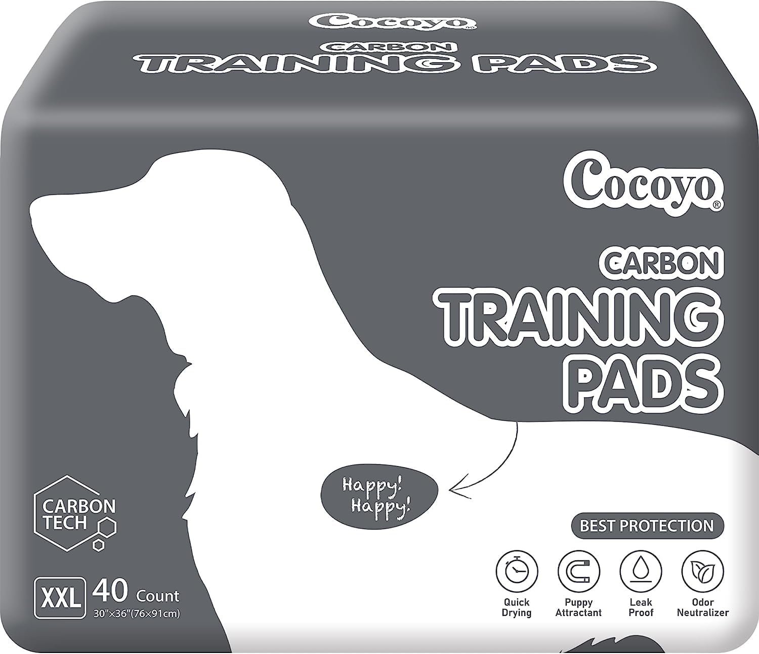 COCOYO Dog Training Pads Extra Large Size丨Carbon Absorb Eliminating Urine Odor Puppy Pads 丨 Premium Charcoal Dog Pee Pads (40 Count, XXL 30×36 inch),Black