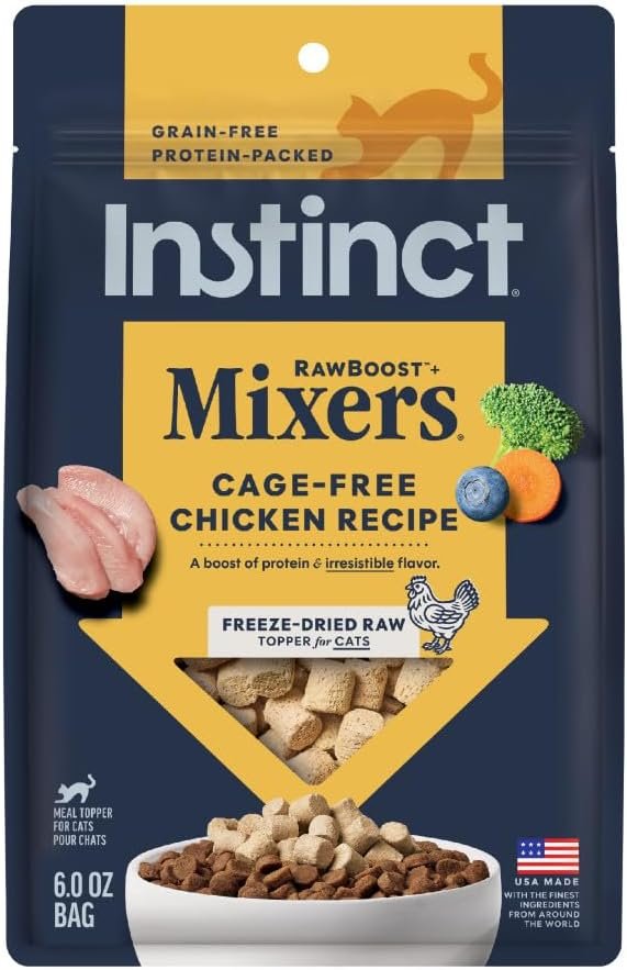 Instinct Raw Boost Mixers Freeze Dried Raw Cat Food Topper, Grain Free Cat Food Topper 6 Ounce (Pack of 1) | Freeze-dried raw meal topper or treat, cage-free chicken, non-GMO fruits & vegetables, adds nutrition & flavor