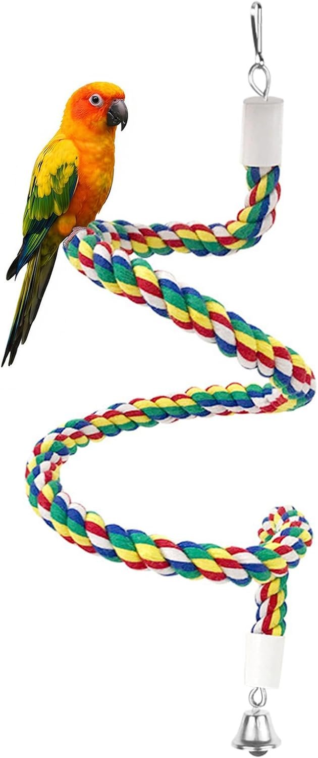 40″ Bendable Cotton Bird Rope Perch Swing Set, Colorful Cage Accessories for Parrots Conures Cockatiels Lovebirds Budgerigars Parakeets