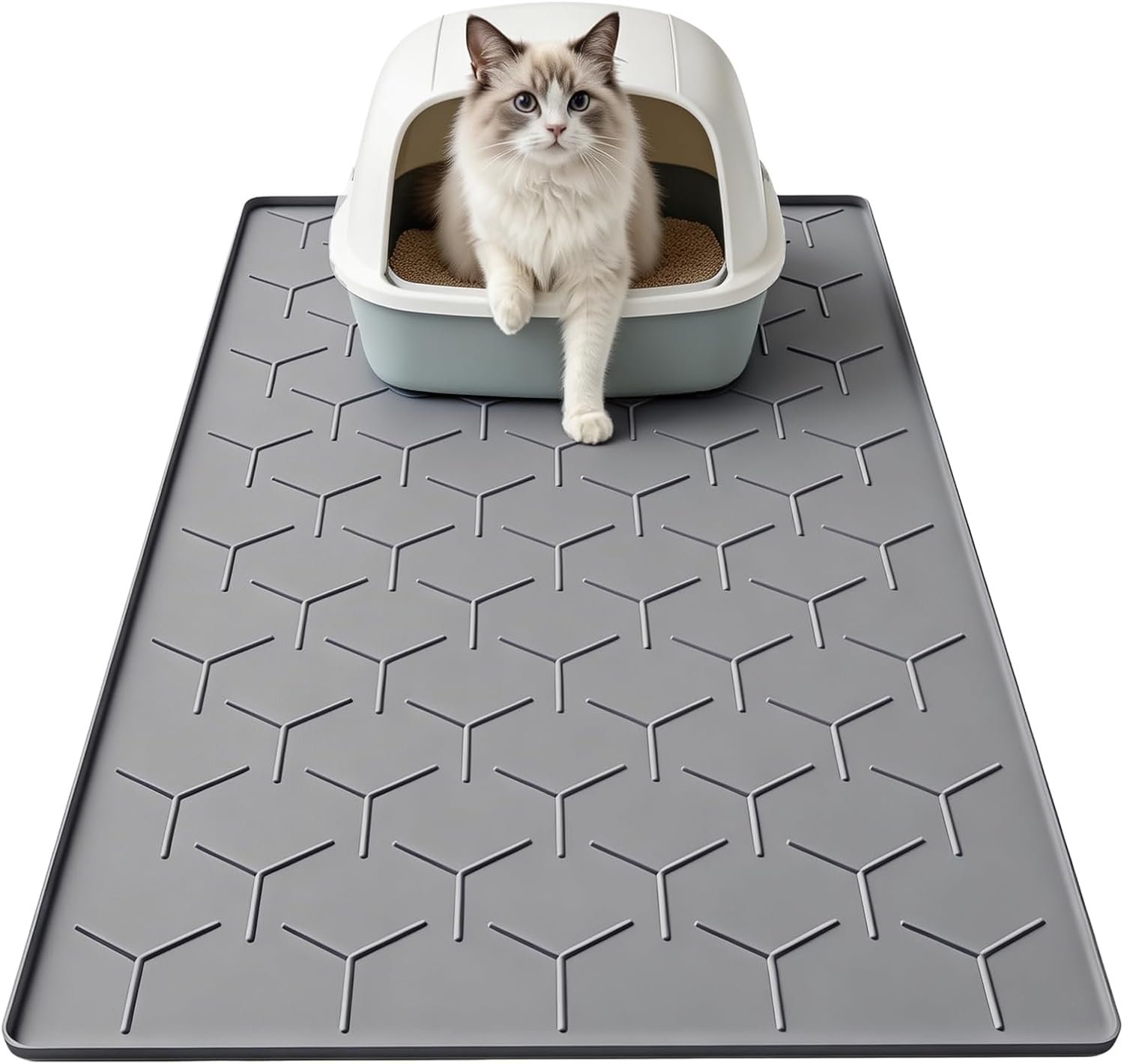 Garoopion Silicone Cat Litter Mat 34×22 inch, Easy to Clean, Dark Gray | Waterproof Silicone Mat with Raised Edges, Catch Litter, Protect Floor from Urine, Multi-Use for Dog/Sink/Kitchen/Boots