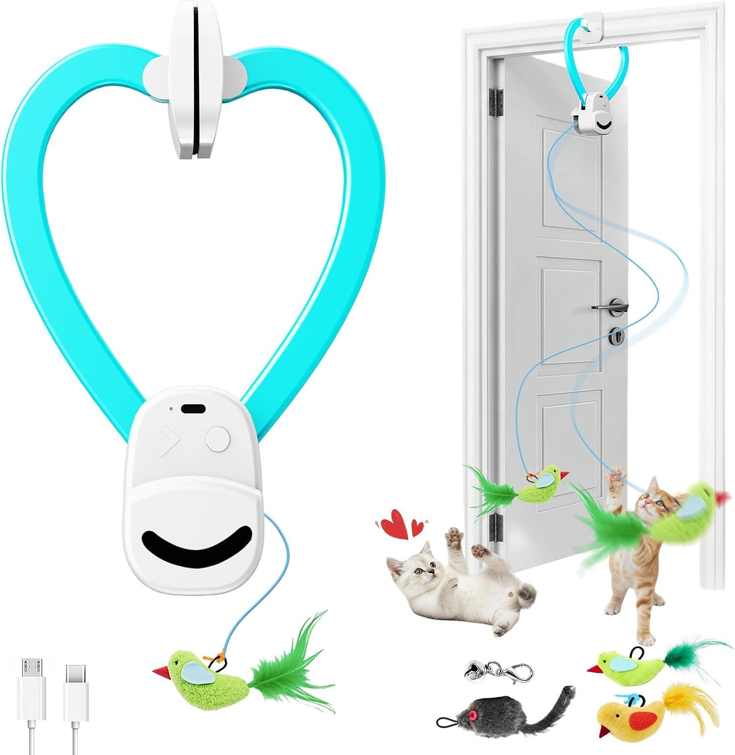 CATPICK Interactive Cat Toys for Indoor Cats Automatic Electric Flying Bird Feather Mouse Toy – Best Kitten & Adult Cat Enrichment Mouse cat Toy Hanging Electric Kitty Toys for Bored Cats