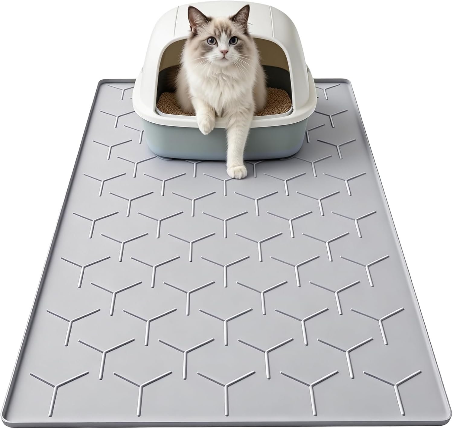Garoopion Silicone Cat Litter Mat 34×22 inch, Easy to Clean, Gray | Waterproof Silicone Mat with Raised Edges, Catch Litter, Protect Floor from Urine, Multi-Use for Dog/Sink/Kitchen/Boots