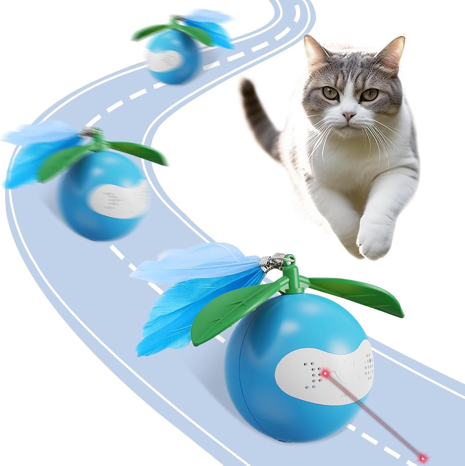 Interactive Cat Toy for Indoor Cats, Automatic Moving Ball Toy Suitable for Indoor Adult Cats and Kittens Suitable for All Cat Breeds Fast Rolling Motion Sensor Light-up Effect
