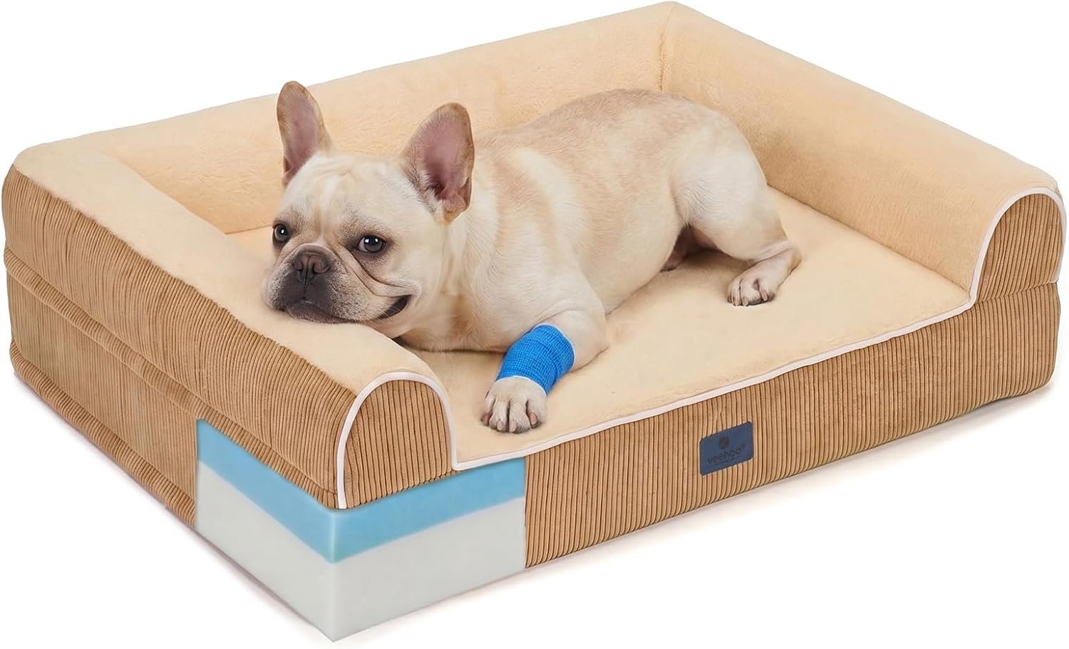 Veehoo Orthopedic Dog Bed for Medium Size Dogs, 5″ Extra Thick Memory Foam | Memory Foam Dog Bed, Dog Bed Orthopedic, for Senior & Recovering Dogs, Waterproof Washable Cover, 3-Sided Bolster