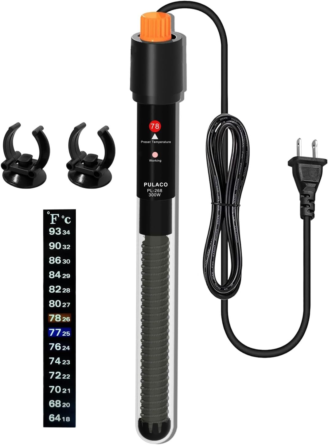 300Watt Aquarium Heater for 50-70 Gallon Fish Tank, Adjustable Submersible Heater Thermostat with Thermometer Strip and Suction Cup