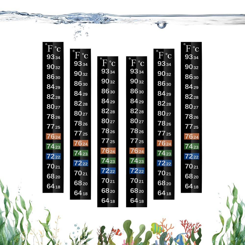 Adhesive Fish Tank Thermometer Strip Aquarium Thermometer Sticker Display 64-93 ℉ (18-34 ℃) Brewing Thermometer Test Strip 6 PCS