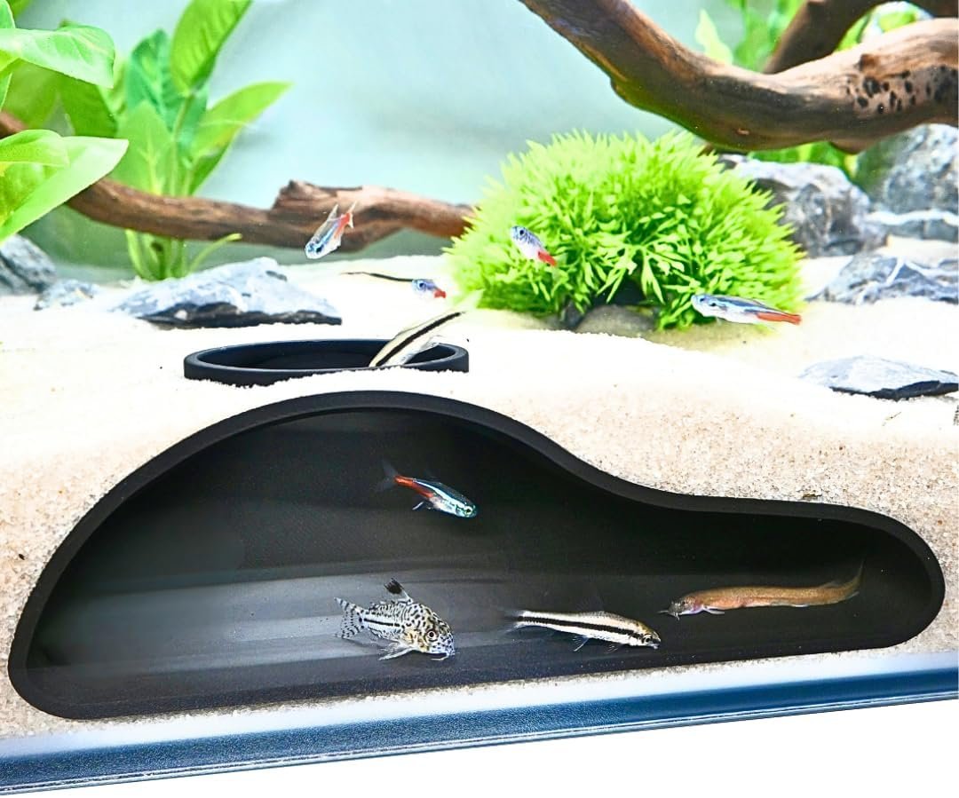 Aquarium Underground Tunnel Cave Natural Curve | Viewing Fish & Shrimp Under Gravel Tunnel | Fish Tank Decor Decoration Hideout Perfect for Corydora Catfish, Kuhli Loach, Pleco