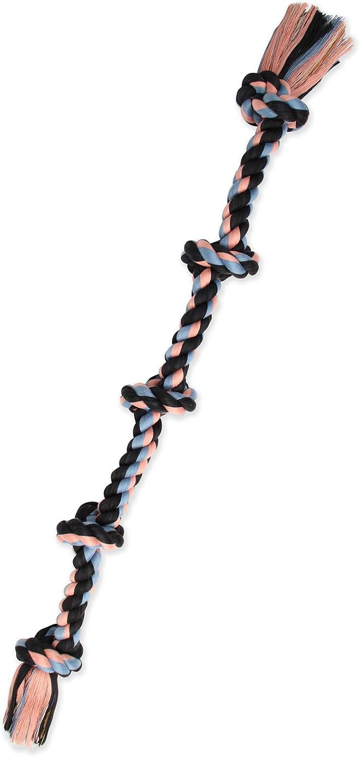 Mammoth Flossy Chews Multi Color 5 Knot Rope Tug – Premium Cotton-Poly Tug Toy for Dogs – Interactive Dog Rope Toy – Tug Dog Chew Toy for Big Dogs – X-Large, 36”
