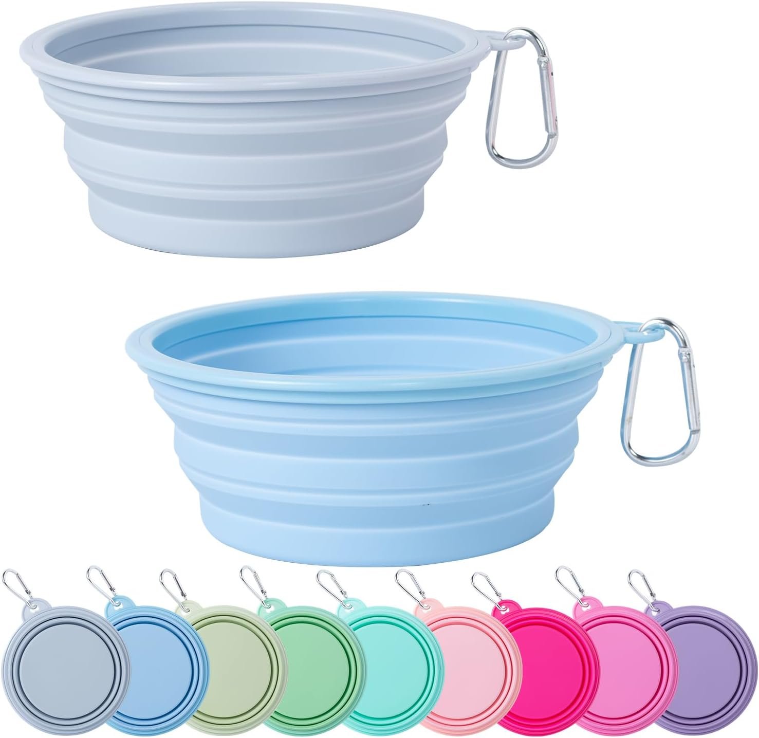 SLSON Collapsible Dog Bowl, 2Pack Macaron Color Pet Travel Bowls Silicone Foldable Water Feeder Dish for Small to Large Dogs Cat Walking Hiking Camping (Macaron Blue and Light Grey, Large)