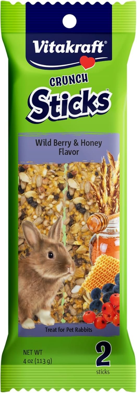 Vitakraft Crunch Sticks Rabbit Treat Wild Berry and Honey Flavor with Natural Grains and Honey Enriched with Essential Nutrients Baked on Wooden Stick to Encourage Chewing and Long Lasting Enjoyment