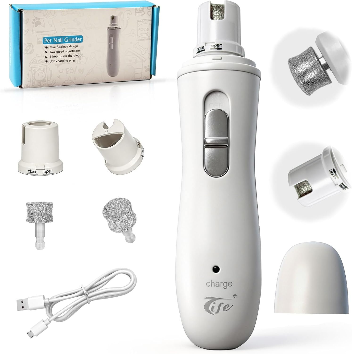 Tife Dog Nail Grinder | Quiet, 2-Speed, Rechargeable, For Dogs & Cats
