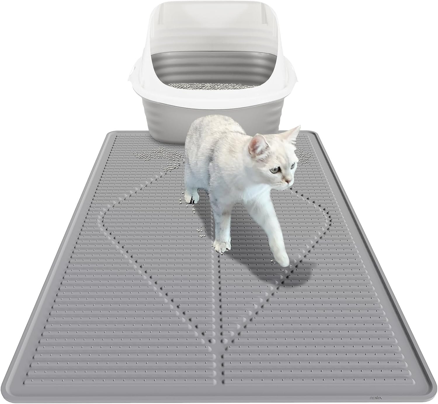 Mofason Cat Litter Mat Litter Trapping Mat XXL Grey Silicone Litter Box Mat | Waterproof 38″x25″ kitty litter mat for floor; extra large litter trapping, litter matt for cat litterbox easy clean pet mat