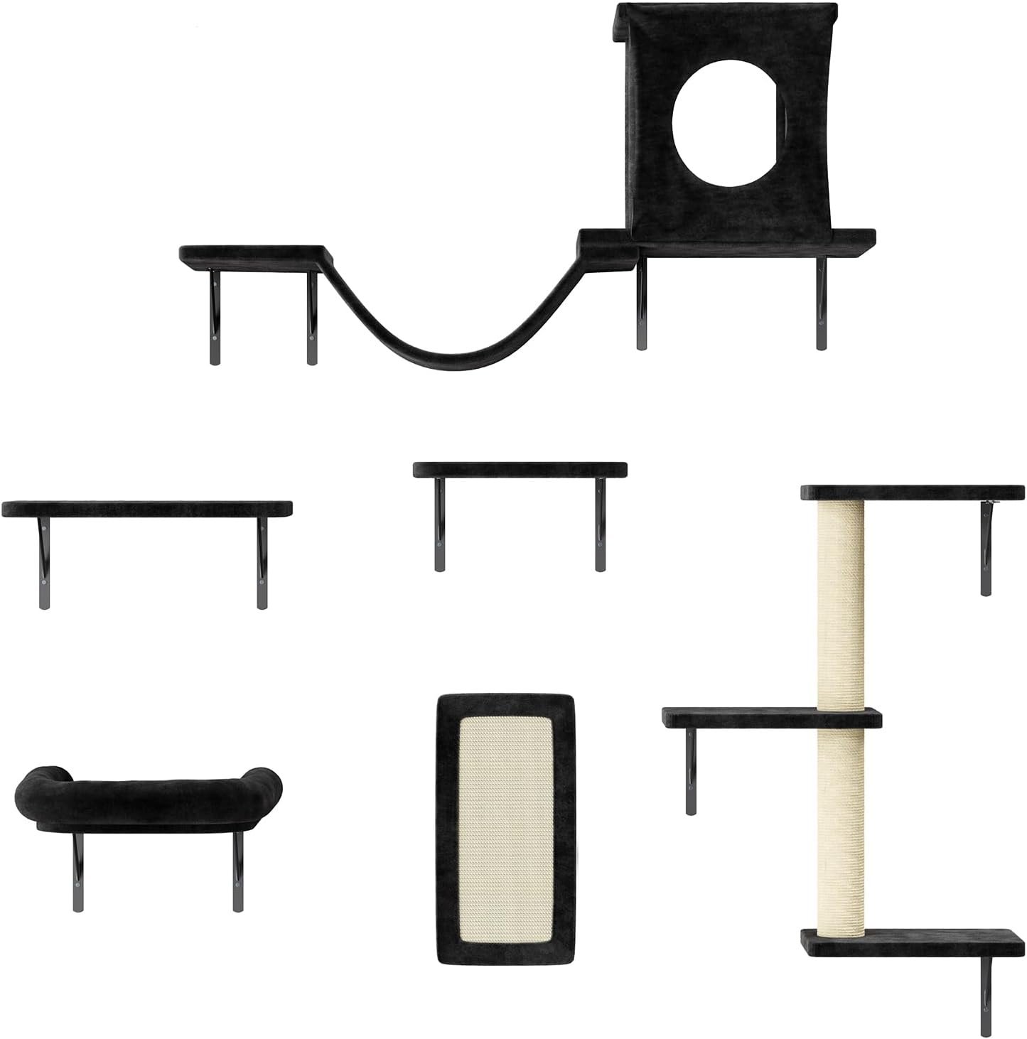 NUNU LAB Cat Wall Shelves, 6 Pcs Luxury Wall-Mounted Cat Climber Set, Black