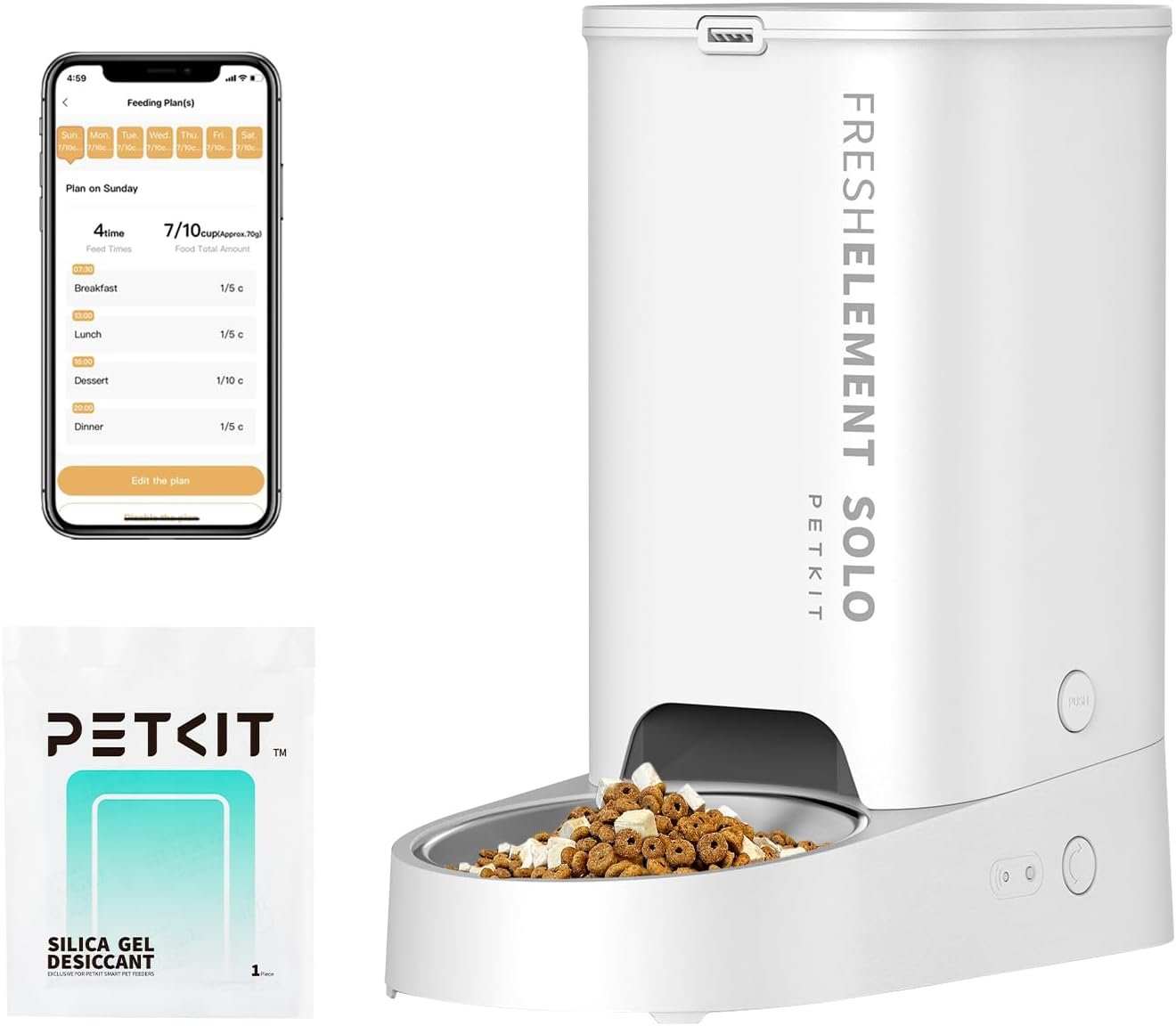 PETKIT Automatic Cat Feeder, 2.4G WiFi Automatic Dog Feeder, App Control Pet Food Dispenser with Triple Fresh-Lock System, Schedule Feeding, Food Shortage Alert, Dual Power-Charge&Battery,3L Capacity