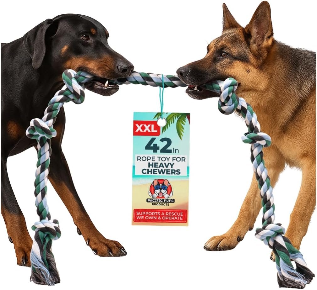Pacific Pups Products Giant Dog Rope Toy, 42 Inch Tug of War Rope, Green | Durable Dog Toy for Extra Large Dogs, Dog Toys for Aggressive Chewers, Giant Tug Toy for Dogs, Cotton Blend