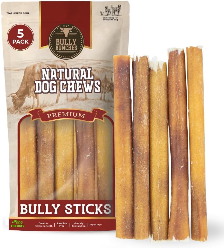 Bully Bunches Premium (6″ Standard – 5 Pack) Odor-Free Bully Sticks for Small to Medium Dogs & Puppies – Consistently Sized, Long Lasting Chews for Oral Care – All Natural, 100% Beef Dog Treats