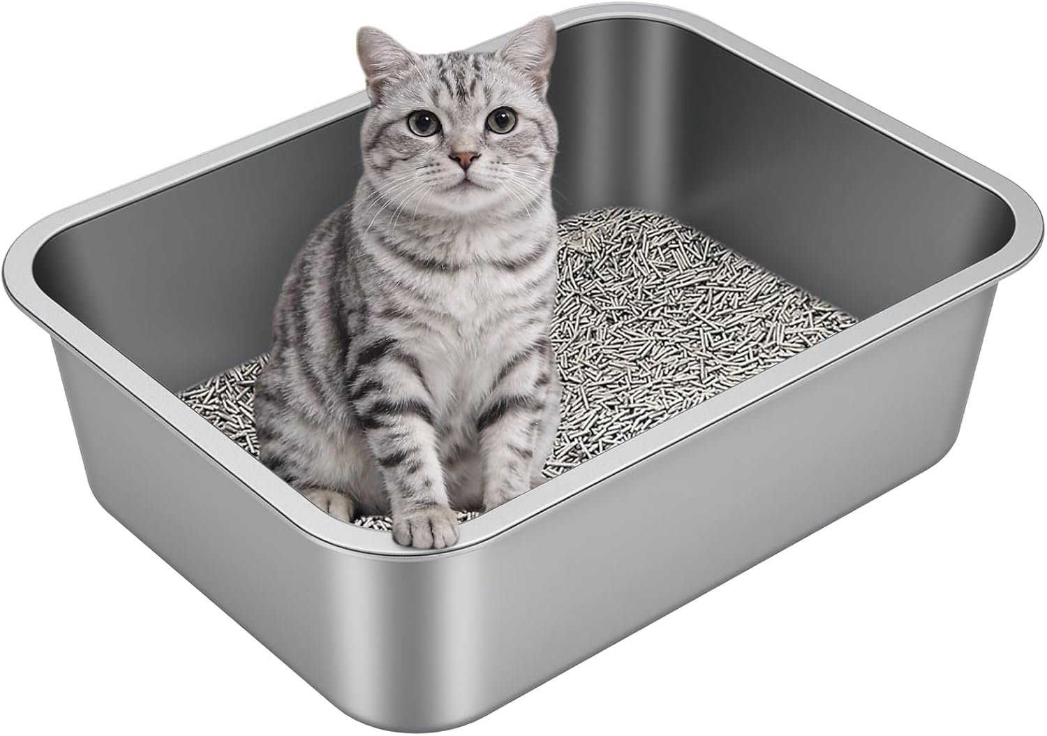Stainless Steel High Sided Cat Litter Box | Sturdy Metal, Odor-free, Cat Litter Non-stick and Easy to Clean, Ideal for Indoor Cats, Kittens and Multicat Houses
