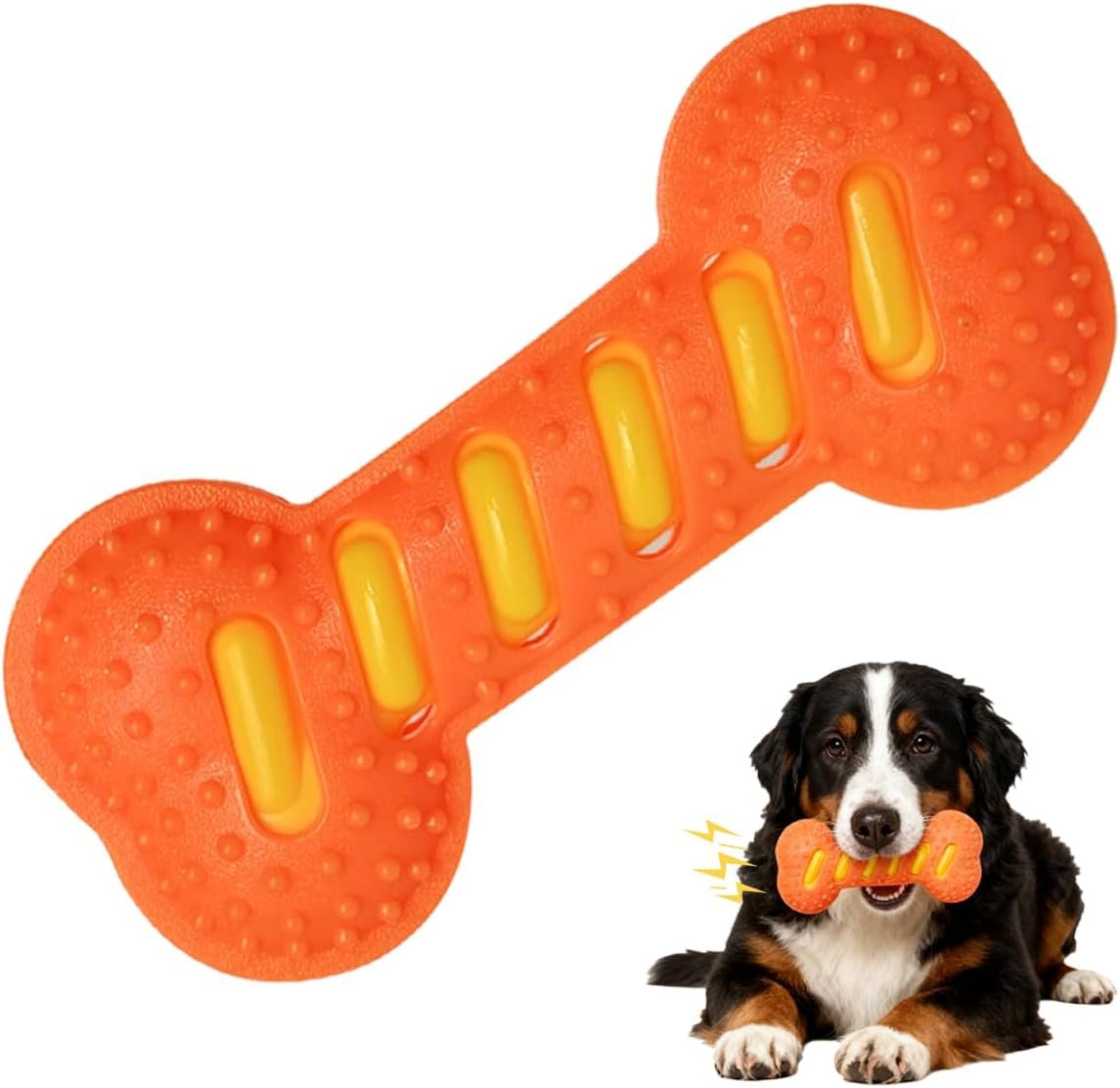 Dog Squeaky Toys for Aggressive Chewers,Dog Toys，Tough Durable Dogs Toys with Natural Rubber，Chewers for Small, Medium and Large Breeds Bone Toy