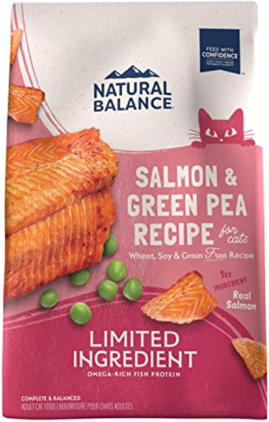 Natural Balance Limited Ingredient Cat Food, Salmon & Green Pea, 10 lb | Grain-Free, Soy-Free, and Corn-Free Dry Cat Food, Balanced Nutrition for Adult Cats, Single Animal Protein