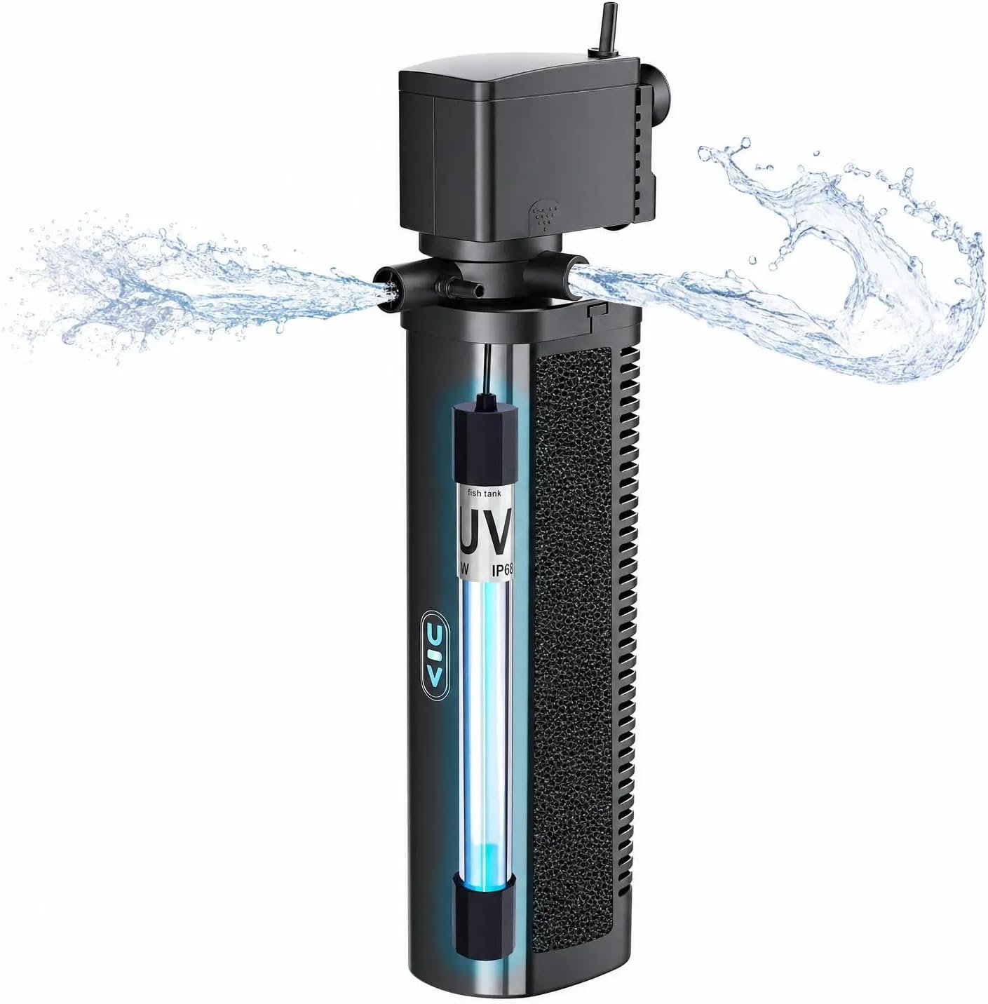COOSPIDER Aquarium Filter with 7W U-V Light 300GPH for 75-200 Gallon Tank | Submersible Fish Tank Filter with 22W Powerful Pump for Green Clean, Turtle Tank, Oxygen Supply, Deodorization, Water Cycle