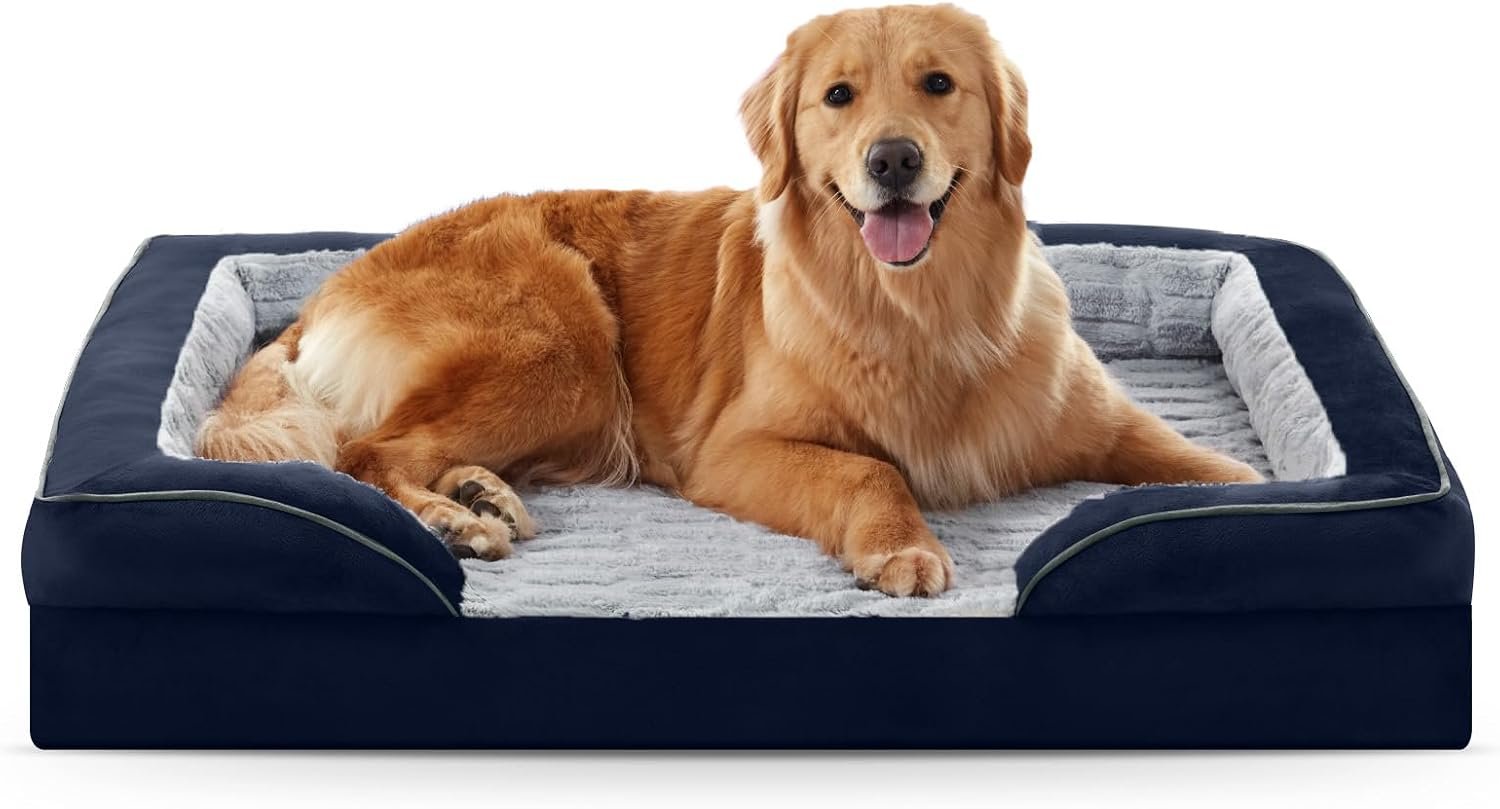 FURTIME Orthopedic Supportive Large Dog Bed, XL Waterproof Pet Bed | Egg Crate Foam, XL Pet Bed with Removable & Washable Cover, Non-Slip Base Dog Couch, 42″x35″x6.5