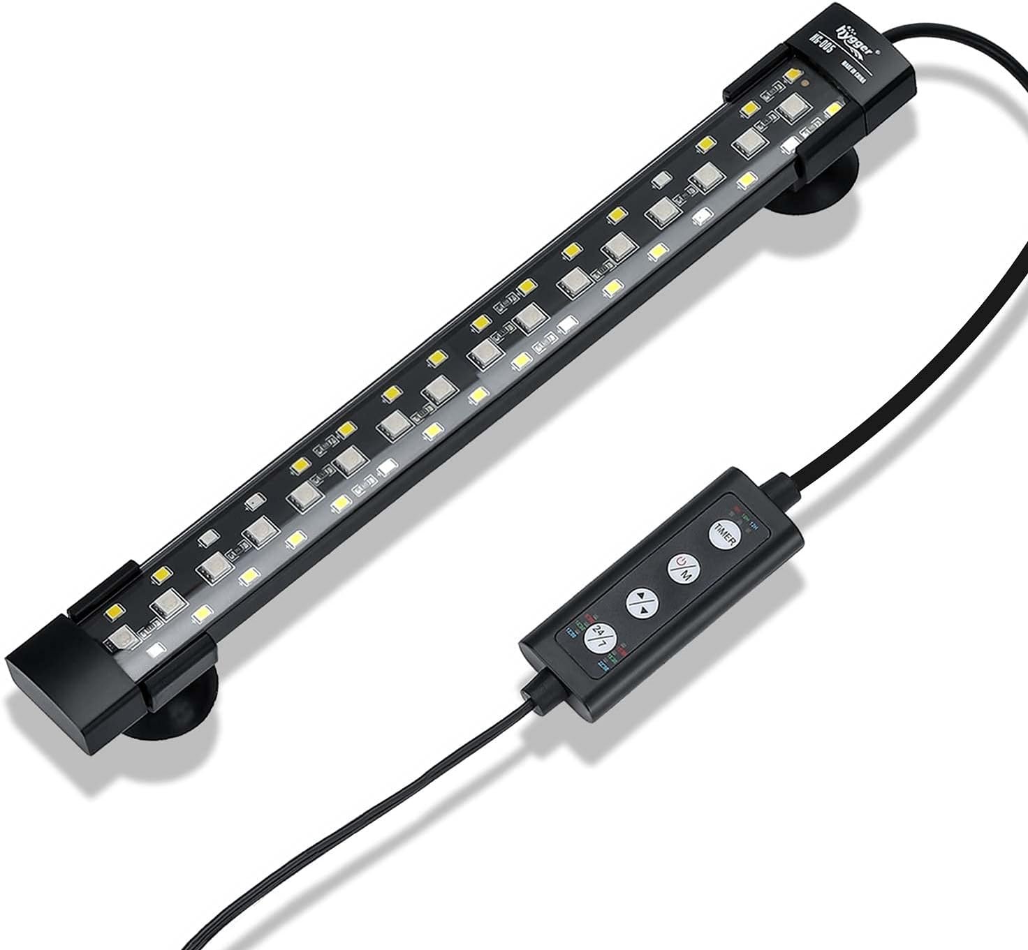 hygger 24/7 Mode Submersible Aquarium LED Light, Full Spectrum Hidden Fish Tank Light with 3 Rows Beads 7 Colors Auto On Off Sunrise-Daylight-Moonlight, Adjustable Timer Brightness