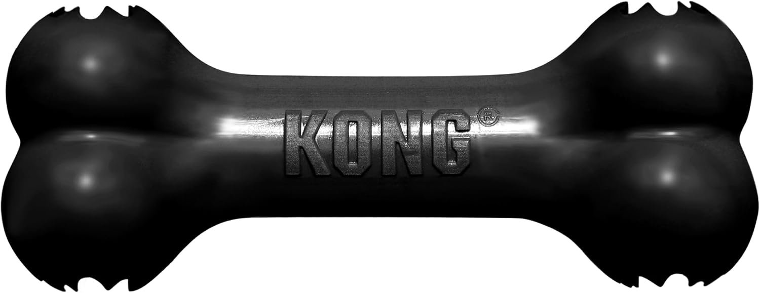 KONG Extreme Goodie Bone, Durable Natural Rubber, Black, for Medium Dogs | Made from KONG’s Most Durable Natural Rubber for Power Chewers, with Goodie Gripper Ends That Hold Treats