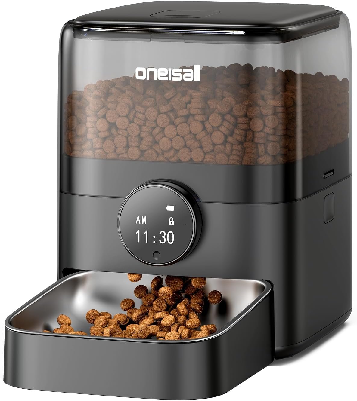 oneisall Automatic Cat Feeder for Large Kibble and Snacks, 12 Cups/3L Timed Pet Feeder for Cats Indoor, Programmable Dry Food Dispenser (Black) | Large Kibble and Snacks, 12 Cups/3L, Programmable Dry Food Dispenser, Corded, Black