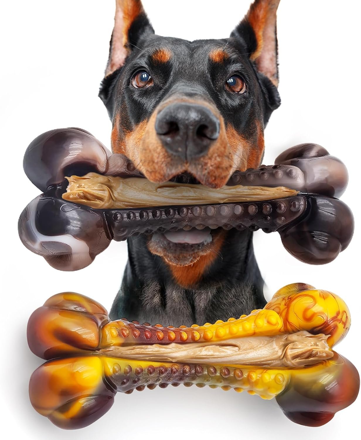 Dog Chew Toys for Aggressive Chewers, 2Pack Indestructible Dogs Bone Toy for Large Small Medium Breeds, Durable Tough Nylon Dog Toys To Keep Them Busy, Puppy Teething Dogs Toy Bone, Beef&Bacon Flavor