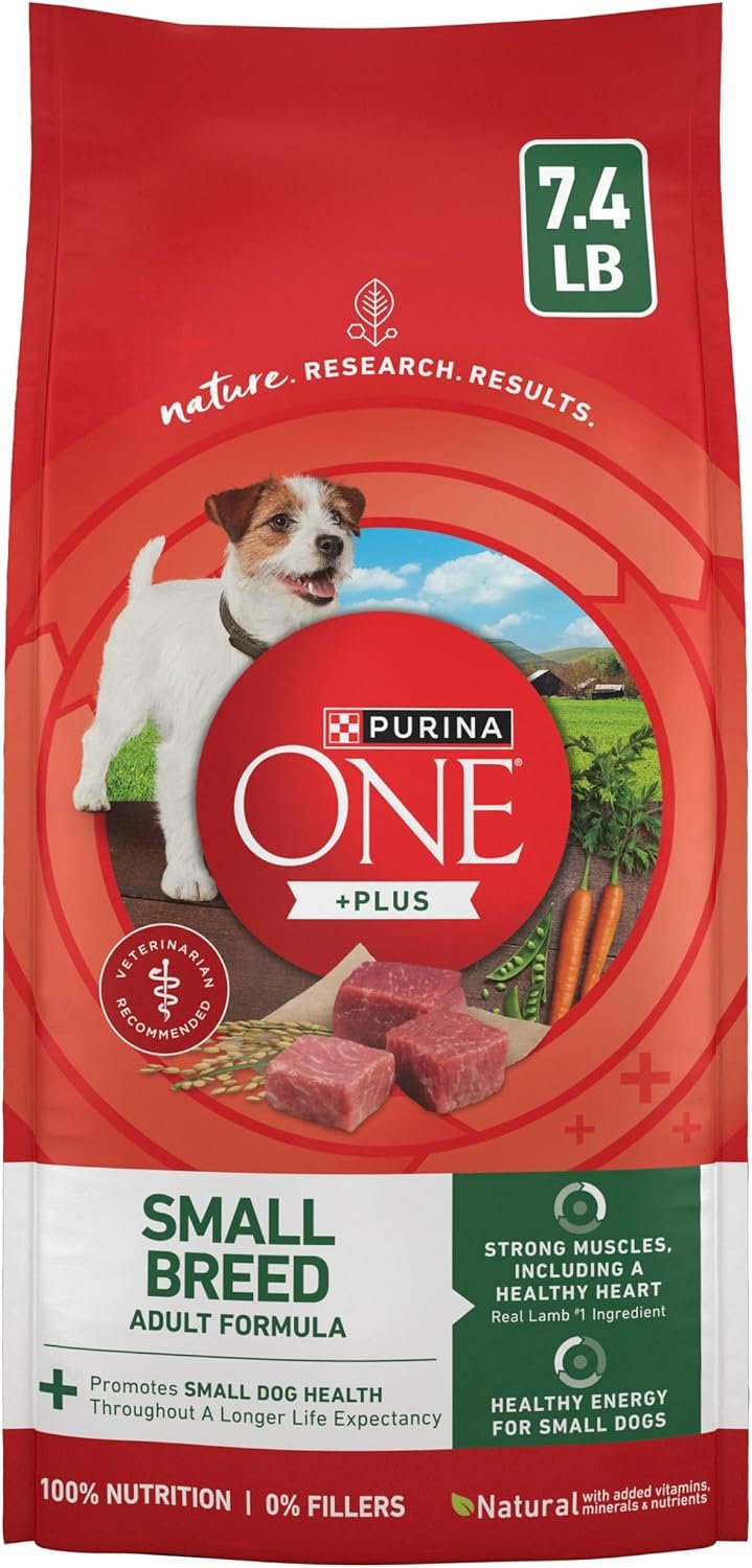 Purina ONE Plus Small Breed Lamb and Rice Formula Dry Dog Food – 7.4 lb. Bag | Lamb & Rice Formula, natural kibble with a Smartblend of ingredients to support small dog health and energy