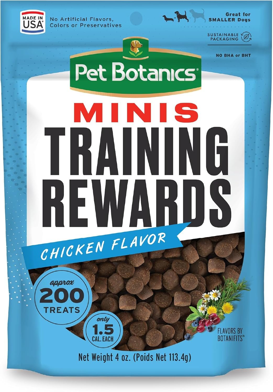 Pet Botanics 4 oz. Pouch Training Rewards Mini Soft & Chewy, Chicken Flavor, with 200 Treats Per Bag, The Choice of Top Trainers