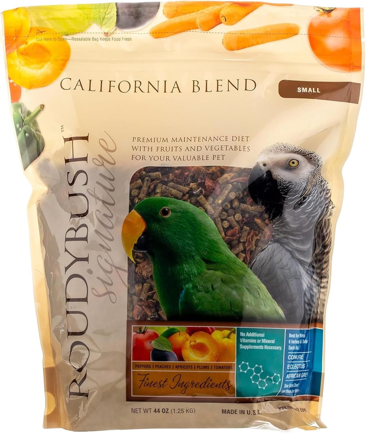 RoudyBush California Blend Bird Food, Small Pellets, 44 oz