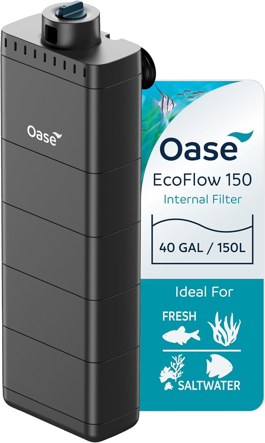 Oase EcoFlow 150 Internal Aquarium Filter – Quiet Submersible Multi-Stage Filter (Biological & Mechanical), Custom Flow, Easy-Clean Modules, For Freshwater, Saltwater Tanks up to 40 Gal (150L)