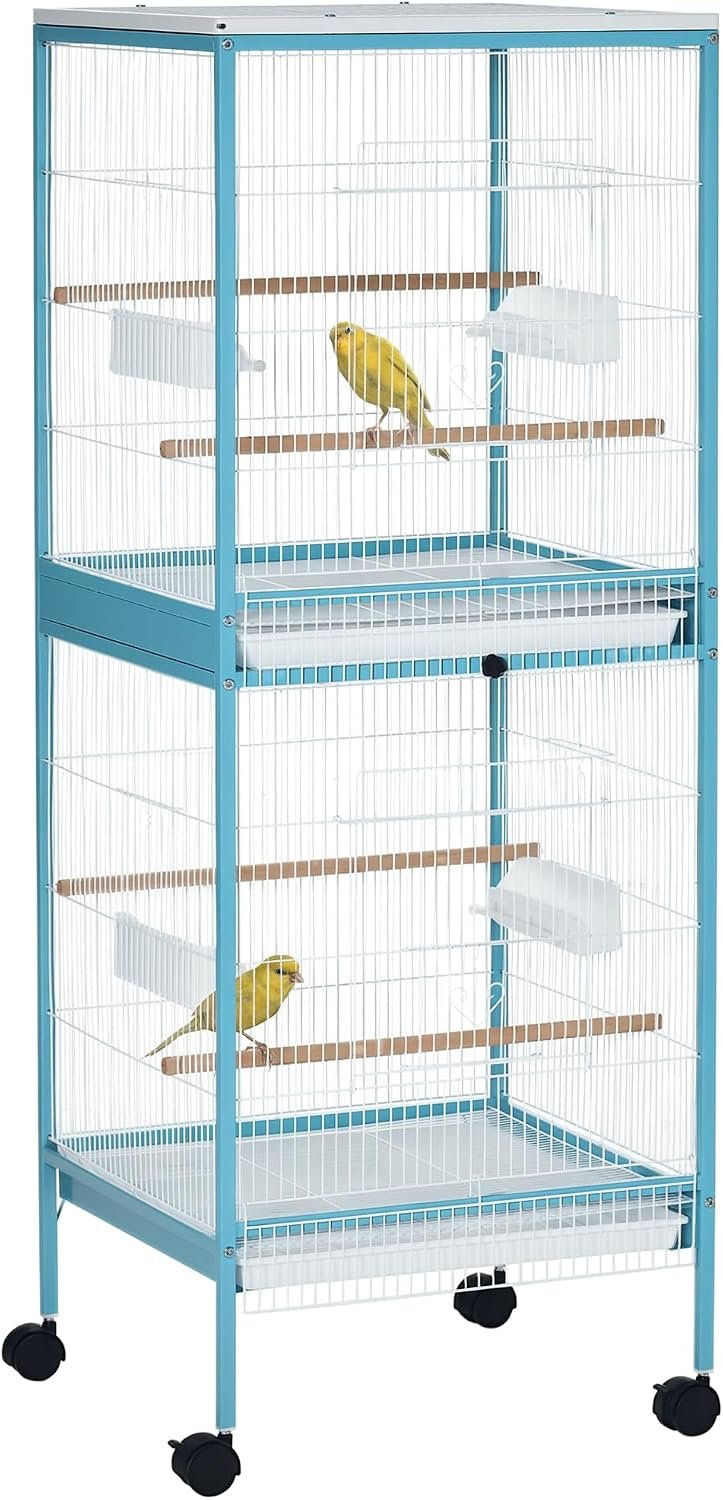 PawHut Large Bird Cage 1.7 ft. Width for Wingspan 55″, Light Blue | Bird Aviary Indoor, Multi-Door Design, Fit for a Canary, Finch, Conure