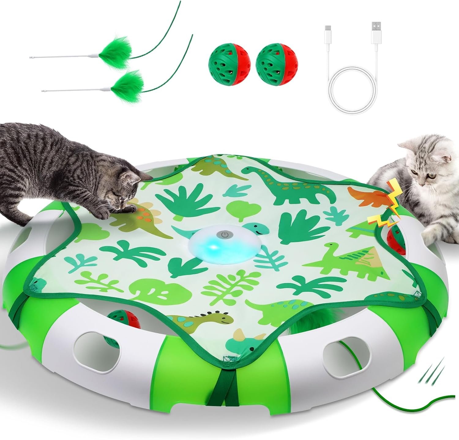 Automatic Interactive Cat Toy for Indoor Cats | Moving Feather, Chirping Sound, Motion Activated, USB Rechargeable, Extra 2 Cat Bell