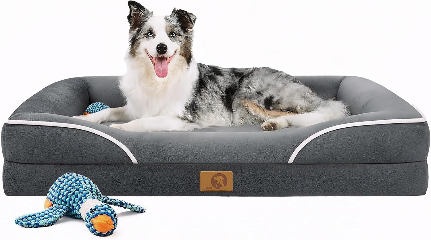 Homemate Dog Bed Large Sized Dog: 42″x30″ Orthopedic Pet Bed with Toy | Large Dogs Bed with Non-Slip Botton & Removable Washable Cover Cat Bed Sofa XL Outdoor Crate Pad Couch Dark Grey