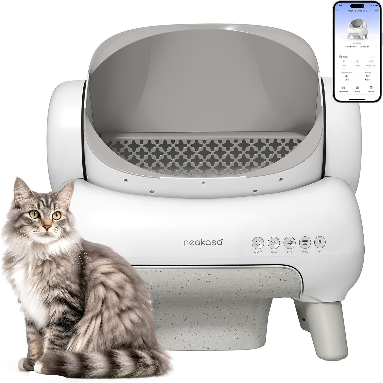 Neakasa Automatic Self-Cleaning Cat Litter Box, M1 Plus Lite Large Open-Top Automatic Litter Box for Multiple Cats, Advanced Safety Sensors, APP Control, Odor Free, Includes Trash Bags
