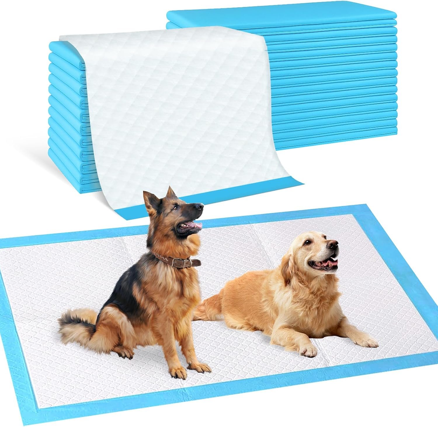 Pee Pads for Dogs & Cats, Extra Large 36″X51″, 40 Count, Blue, Polymer, Polyethylene (PE), Fluff Pulp, 6 Layers, Disposable Pet Training Pads