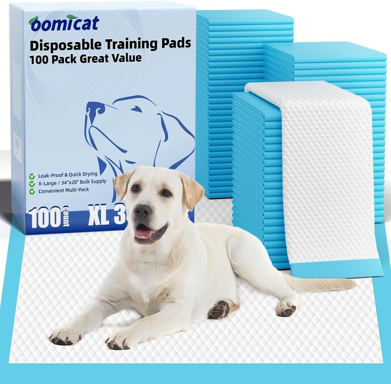 Puppy Pads XL 100 Count, Dog Pee Pads Extra Large, 34″x28″ Pee Pads for Dogs, X-Large Disposable Dog Training Pads Super Absorbent&Leak-Proof, Crate Potty Piddle Pads for Doggy, Pet Supplies