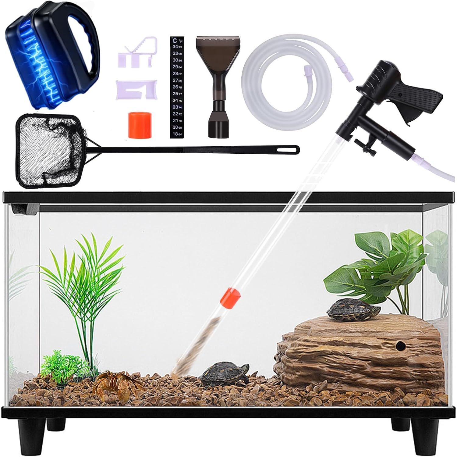 Fish Tank Cleaner Kit, Gravel Vacuum for Aquarium, Fish Tank Aquarium Vacuum Gravel Cleaner, Aquarium Siphon with Magnetic Fish Tank Glass Cleaner, Aquarium Cleaning Tools Water Changer