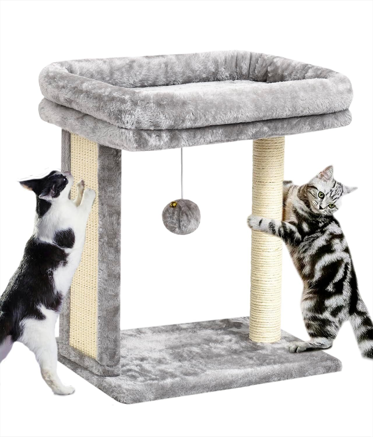 SYANDLVY Cat Tree with Scratching Post for Indoor Cats, Scratching Board with Perch, Cat Post Scratcher with 2 Dangling Balls, Great for Kittens, Grey | Cat Scratching Board with 2 Dangling Balls, Great for Kittens, Grey