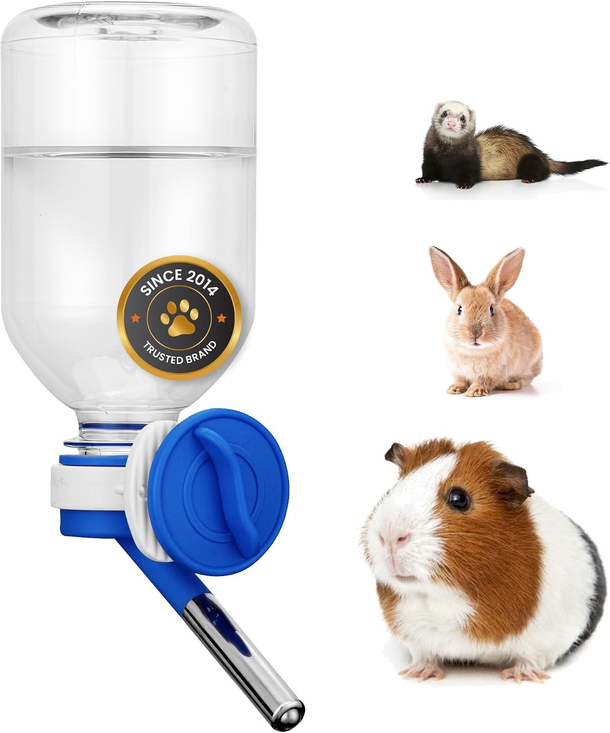 Choco Nose No-Drip Water Bottle Feeder for Guinea Pigs, Hamsters, Bunnies, Ferrets, & Small Pets, 10.2 fl.oz, 300ml – Easy to Install in Cages/Crates, US Patented Leakproof Nozzle 10mm, Blue (C128)