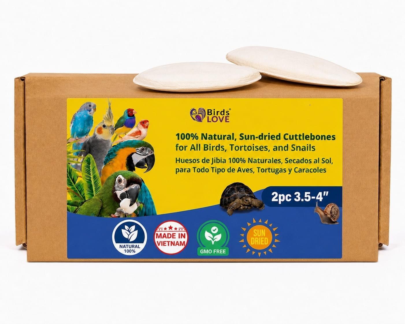 Birds LOVE 3.5-4″ Cuttlebone for Birds – 100% Natural Sun-Dried Calcium & Beak Conditioning Supplement for Parakeets, Budgies, Cockatiels, Finches & Canaries – 2 Pack with Holder – Made in Vietnam