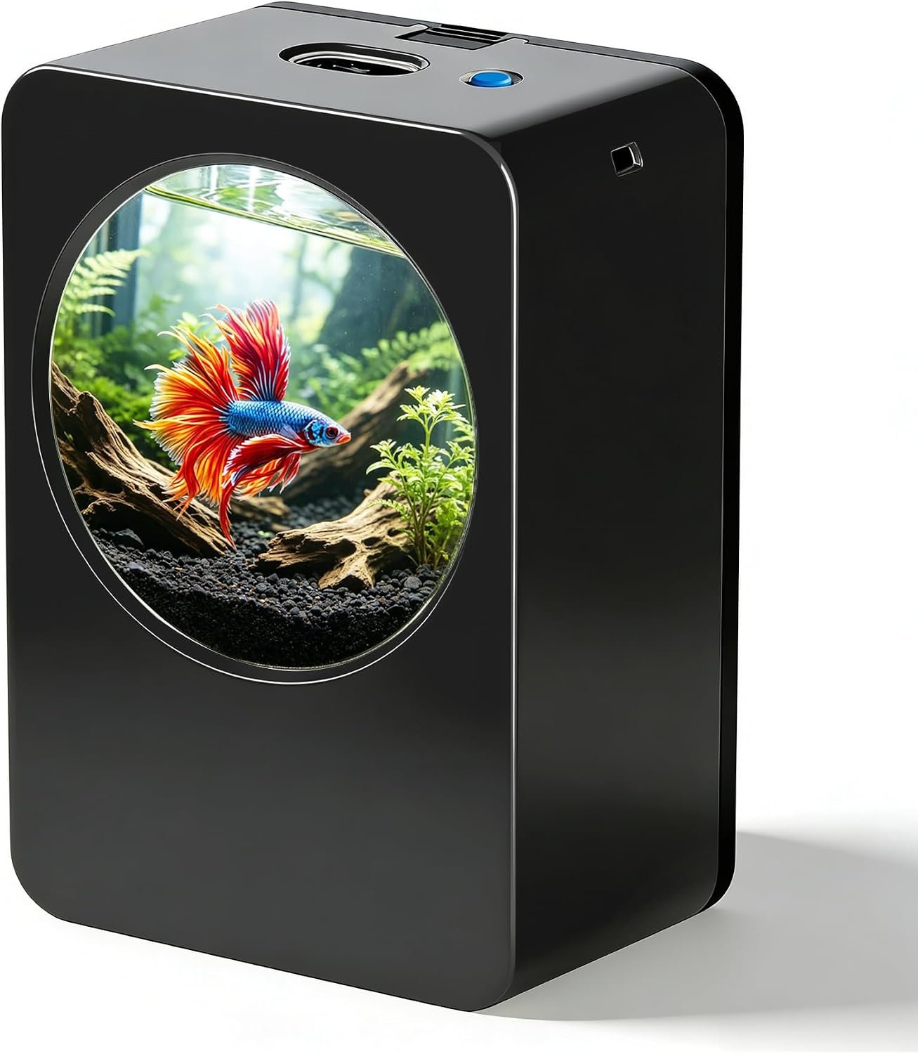 Betta Fish Tank 0.3 Gallon mini Desktop Fish Tank, Aquarium Starter Kits, Small Fish Tank for Office, Home, Bedroom, School, Store, Outdoor Garden, Lawn