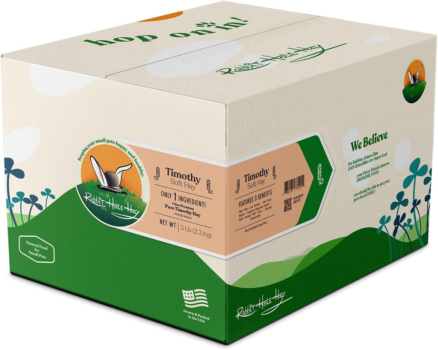 Rabbit Hole Hay – Ultra Premium Soft Timothy Hay for Small Pets – 5 lb Box – Fresh & Soft