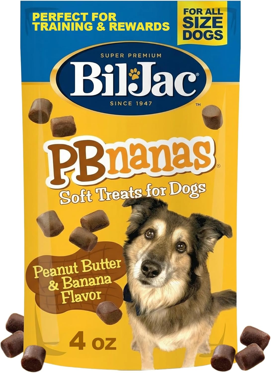 Bil-Jac PB-Nanas Soft Dog Treats with PB & Banana Flavor | 4 oz | Soft & Easy-to-Chew Treats with Real Chicken as the #1 Ingredient, Perfect for Training, Rewarding & Adding Fun to Their Day